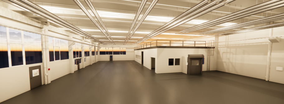Industriehalle im Vergleich mit einer digitalen 3D-Punktwolke bis zum 3D Modell
